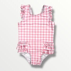 🐞3/$22 Tucker + Tate Girls Swimsuit 24M Pink Gingham Ruffle One Piece
